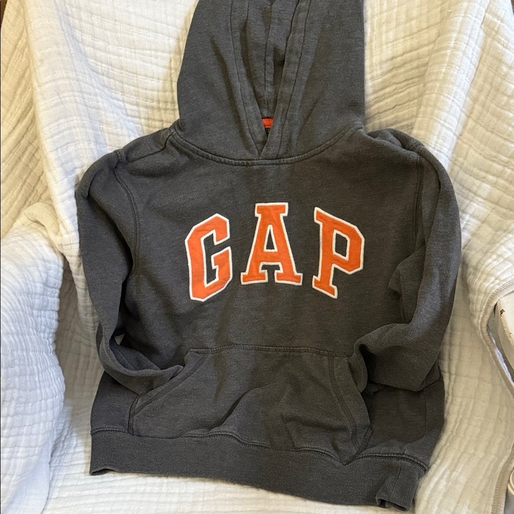 GAP Kids Dark Gray Hoodie with Vibrant Orange Logo